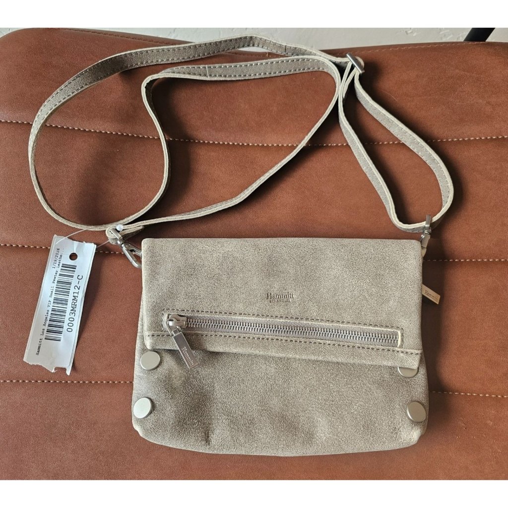 Hammitt Los Angeles Vip Small Pewter Crossbody Bag With Red Lining & Adjustable